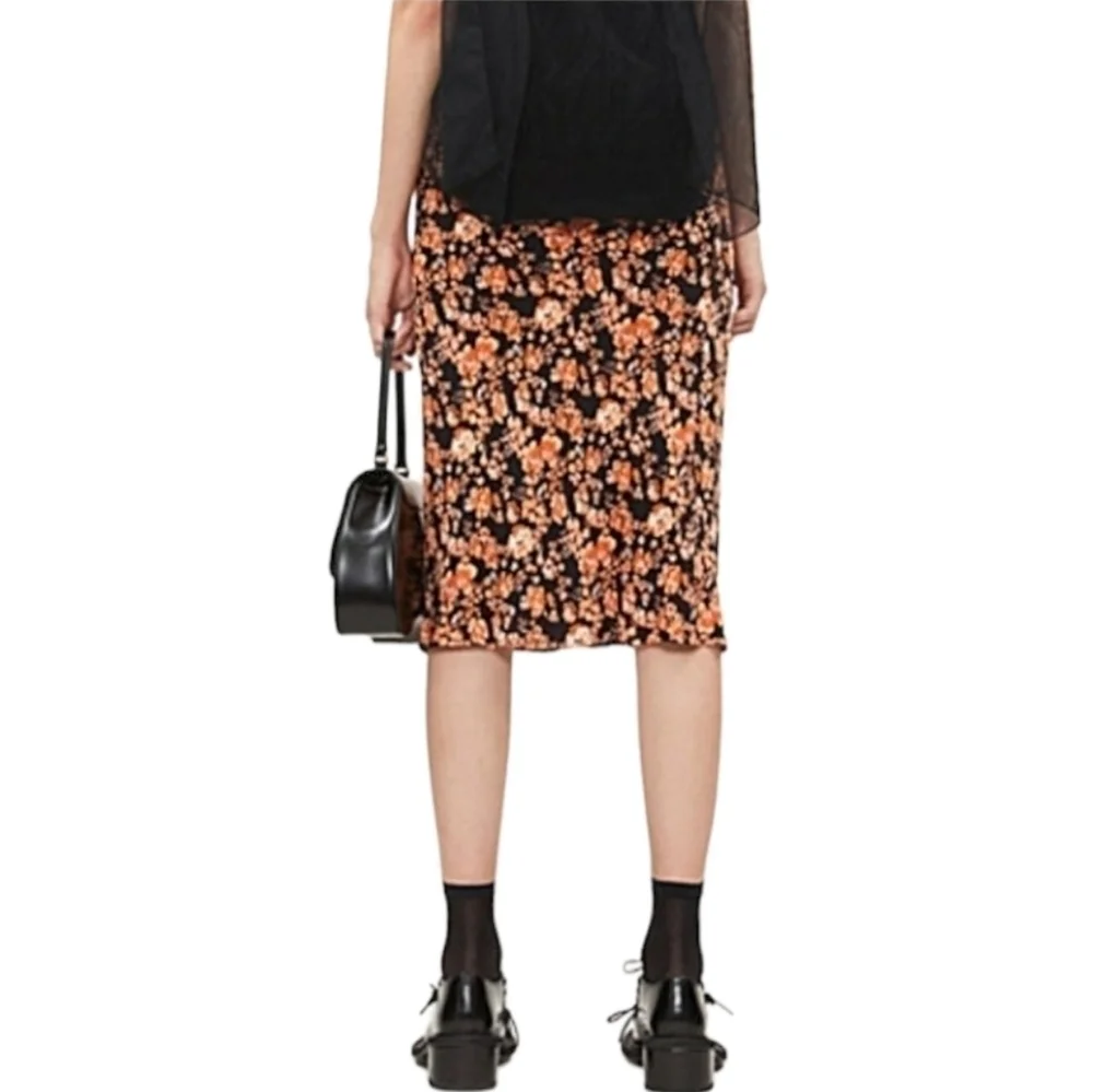 Baum und Pferdgarten Sanne Floral Midi Skirt, Size 10, Black | Orange, NWT